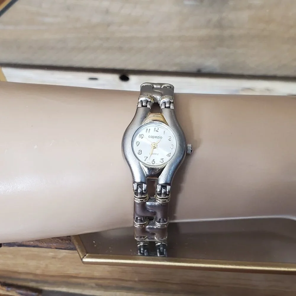 Capezio Ladies Watch-Brushed Stainless Steel with Gold Accented Links